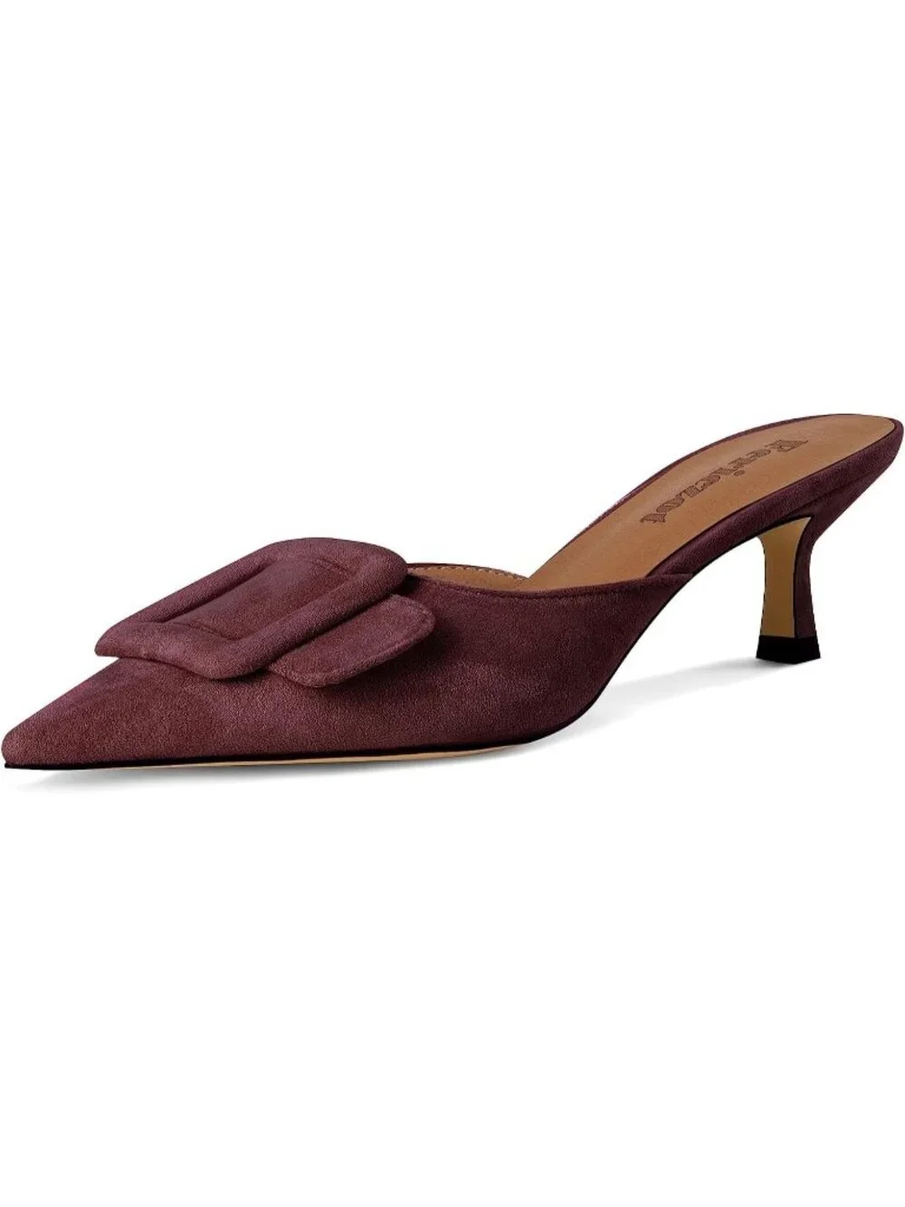 Women's Burgundy Slingback Buckle Pumps Kitten Heels Pointed Toe Slides Sandals